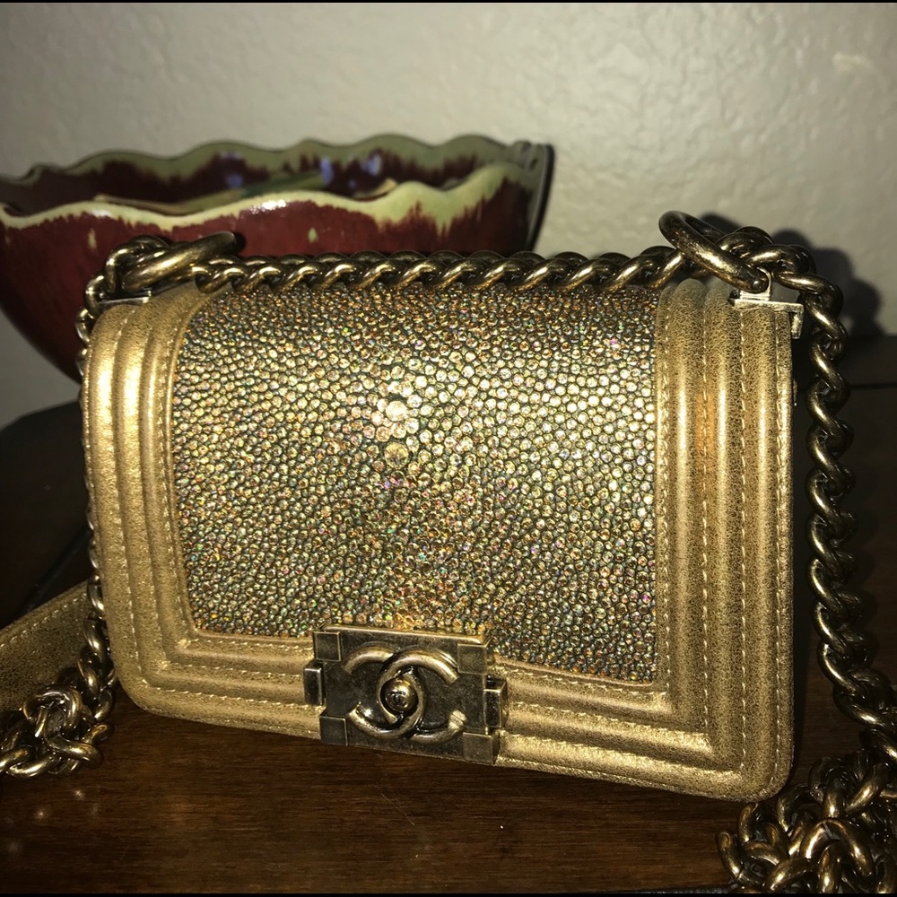 Chanel Gold Stingray Mini Boy Bag